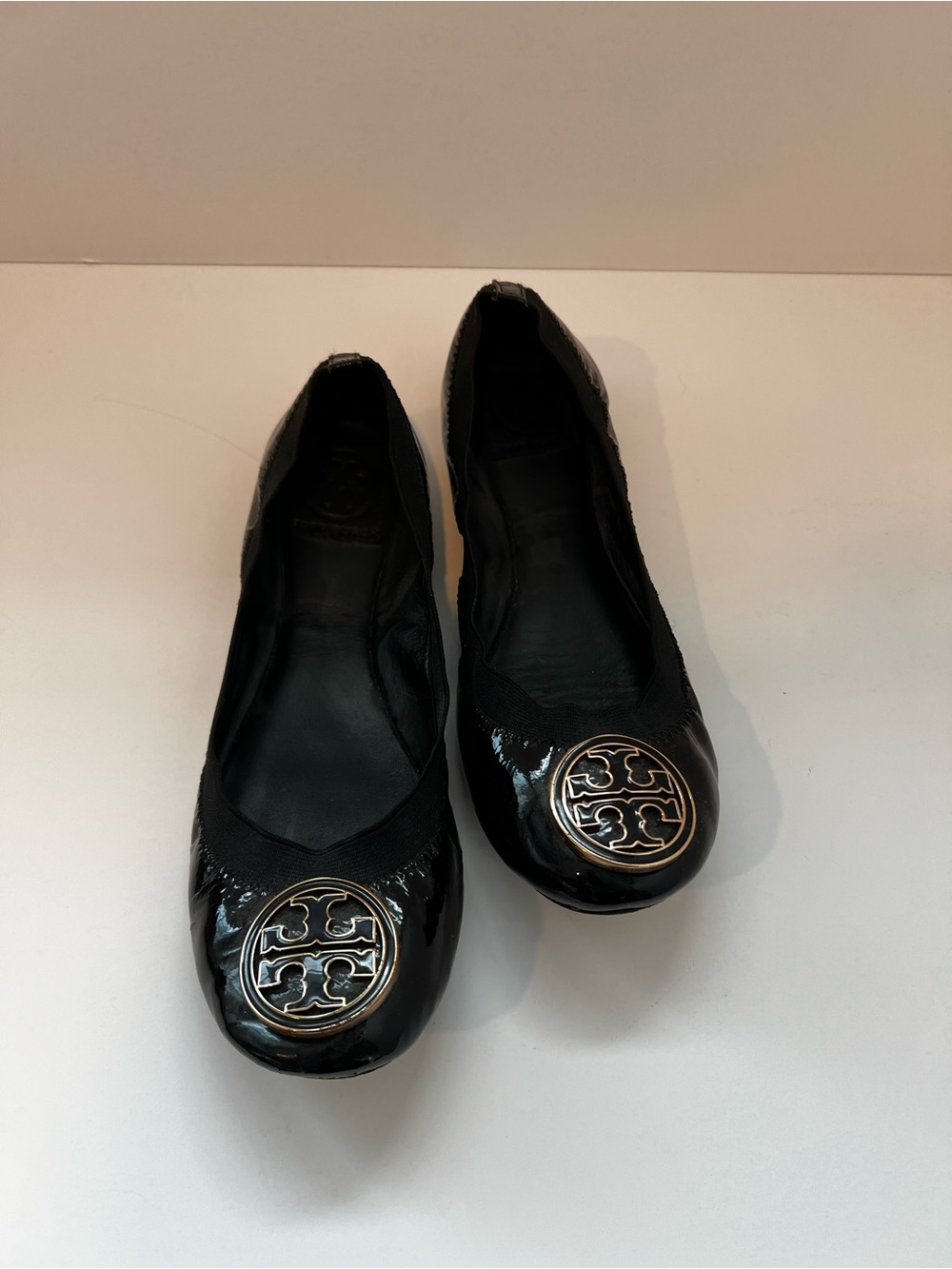 Tory Burch Black Patent Leather Logo Ballet Flats